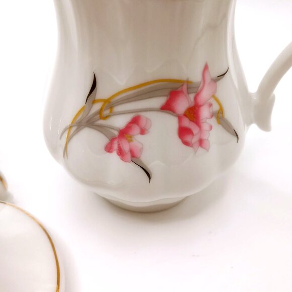 Walbrzych Poland Sugar Bowl Creamer Set Porcelain Gold Trim Floral Design VTG - Picture 9 of 12